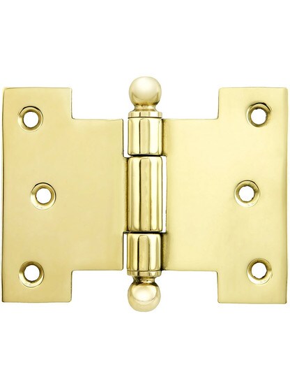 Solid-Brass Parliament Hinge with Ball Tips - 2 1/2 inch x 3 1/2 inch in Un-Lacquered Brass.